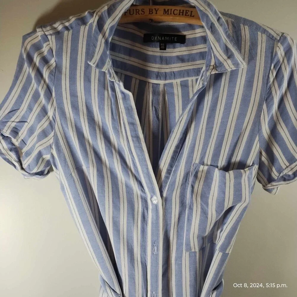 100% Rayon Shirt Dress stripe collared light so comfortable oversized Dynamite - Picture 11 of 16